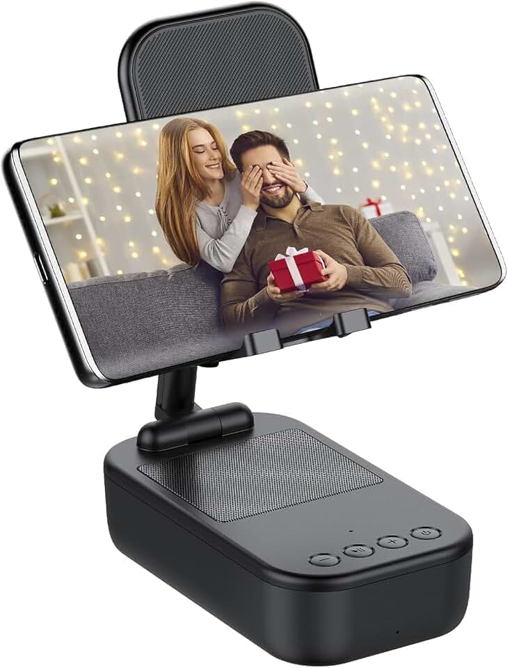 Bluetooth Lautsprecher mit Handyständer, HD-Surround-Sound Bluetooth Box, IP7 Wasserdichter Lautsprecher, Verstellbarer Handyhalter & Tragbarer Musikbox kompatibel mit Phone/Pad