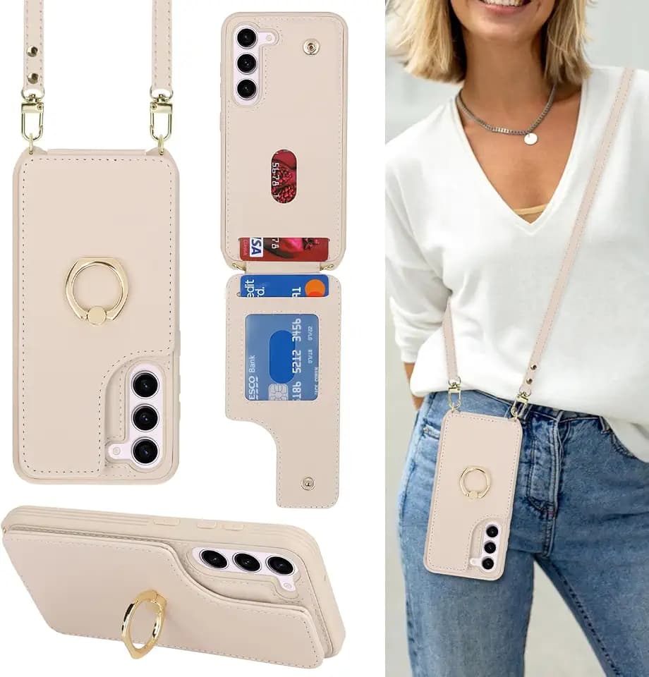 Lipvina for Samsung Galaxy S23 Case with Strap,Beige
