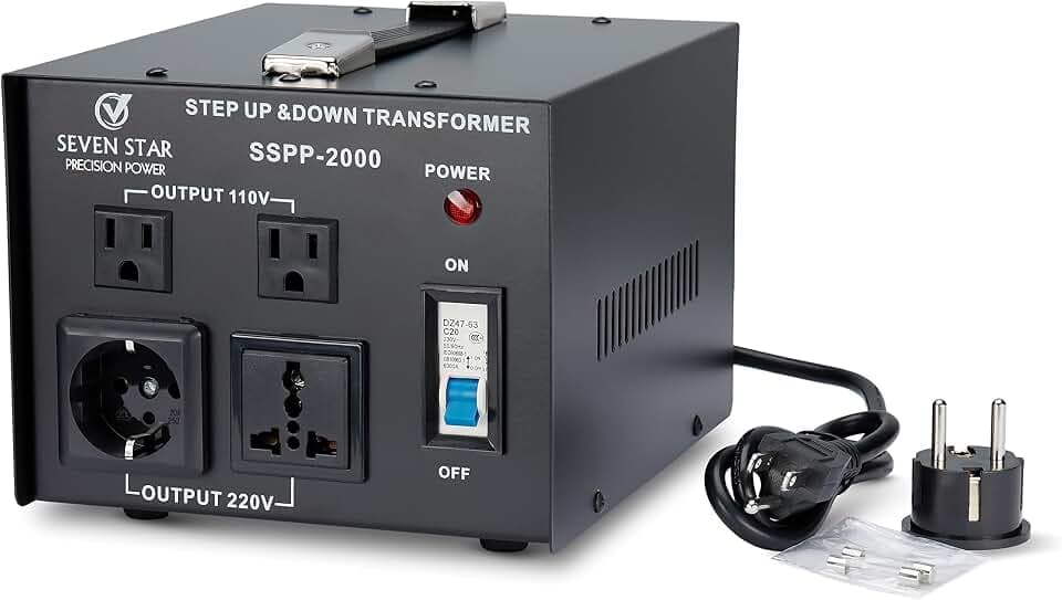 Seven Star Voltage Converter Transformer | Voltage Step up/Step Down | 110/120 watts to 220/240 watts and 220/240 watts to 110/120 watts | Circuit Breaker Protection | Heavy duty-2000 watts