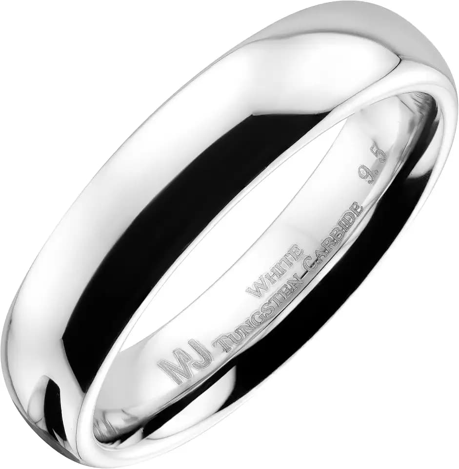 Classic Mirror Polished White Tungsten Carbide 2mm to 10mm Comfort Fit Wedding Band Ring