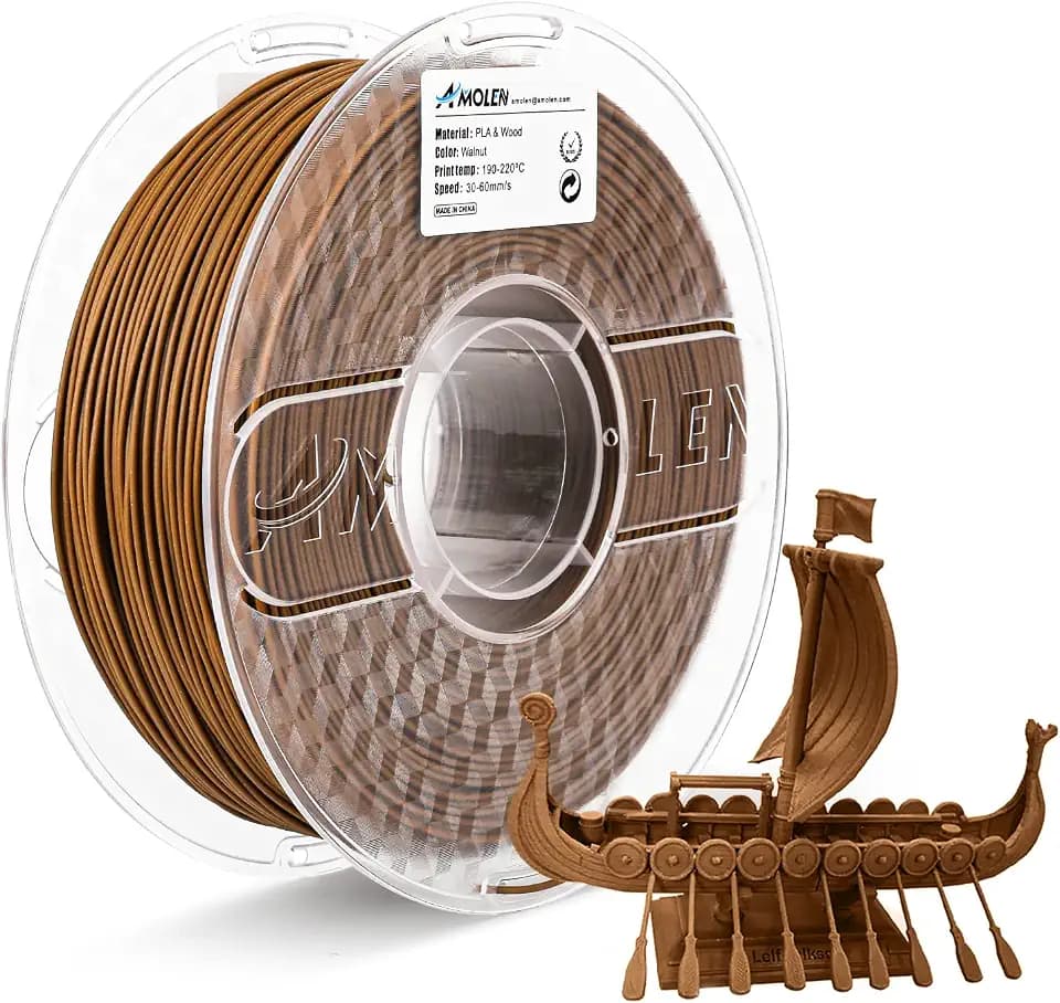 AMOLEN PLA Filament 1.75mm, Holz Nussbaum 3D Drucker Filament mit 30% Echter Holzfaser, Maßgenauigkeit +/- 0,03 mm, Holz Filament 1 kg (2,2 lbs) Spule, Biologisch Abbaubar