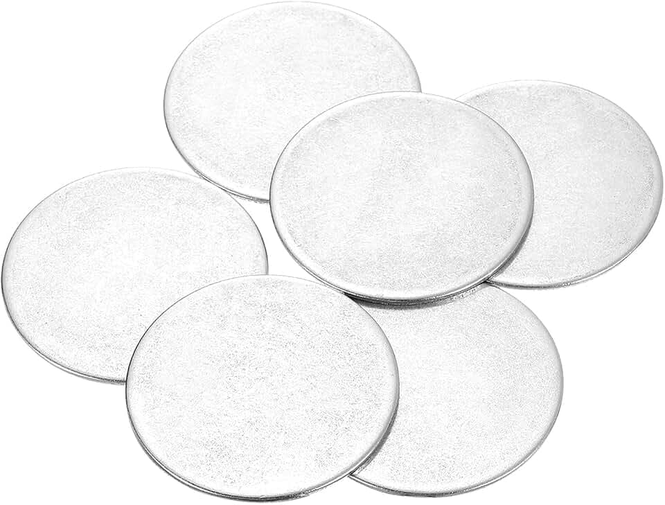 sourcing map 6 Stück Edelstahlscheiben, 45 mm Durchmesser, 1,3 mm dick, 304 Edelstahl, flach, rund, Kreisplatte für Handwerk, Metallstanzen und Schmuckherstellung