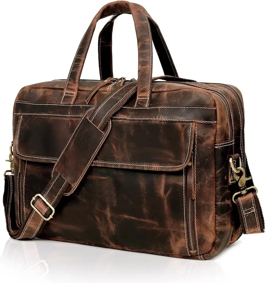 Full Grain italian Leather Briefcase for Men Top Choice Gifts Handcrafted Laptop Bag with Multiple Compartments