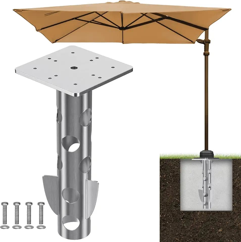 Universal In-Ground Umbrella Base, Rust-Resistant Steel Concrete Holder, Space-Saving Design for Outdoor Offset Cantilever Upright Umbrella Stand