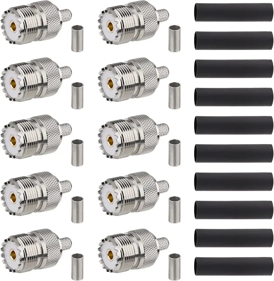 MOOKEERF 10 Pack SO239 Crimp Connectors SO-239 UHF Female Plug Crimp Coax Connector Adapter PL259 RF Connector for RG58/RG142/RG400/LMR195/KSR195/3D-FB Cable