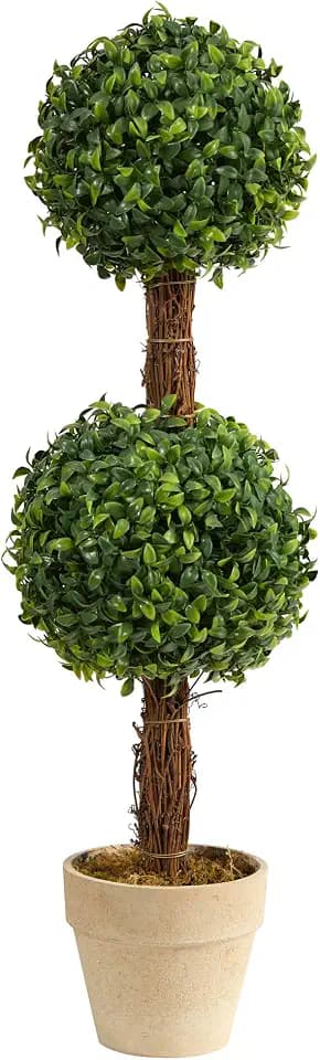 Nearly Natural 28in. Boxwood Double Ball Topiary Artificial Tree (Indoor/Outdoor)