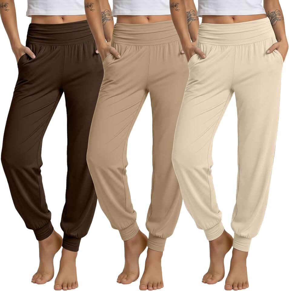 Ficerd 3 Pack Women's Joggers Loose Yoga Pants with Pockets
