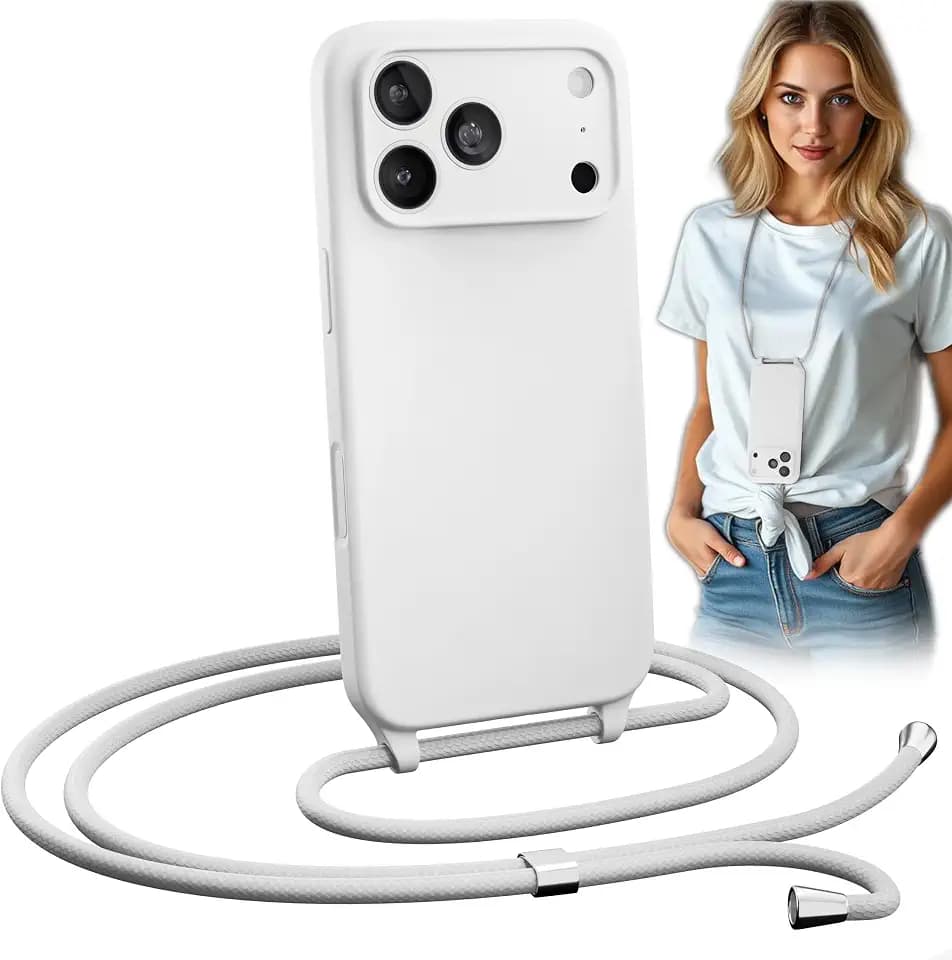 Crossbody Lanyard Strap Case for iPhone 18 Pro Max/17 Pro Max White