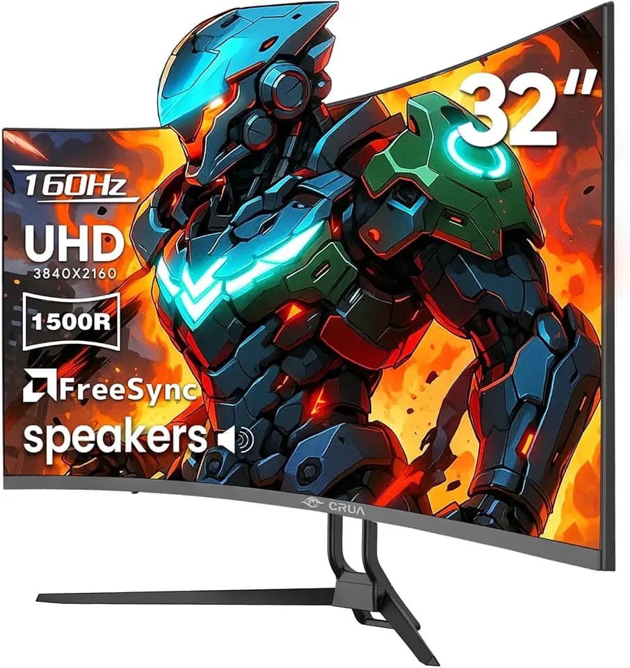 CRUA 32" 4K UHD 160Hz Curved Gaming Monitor, 1500R, AMD FreeSync, Black