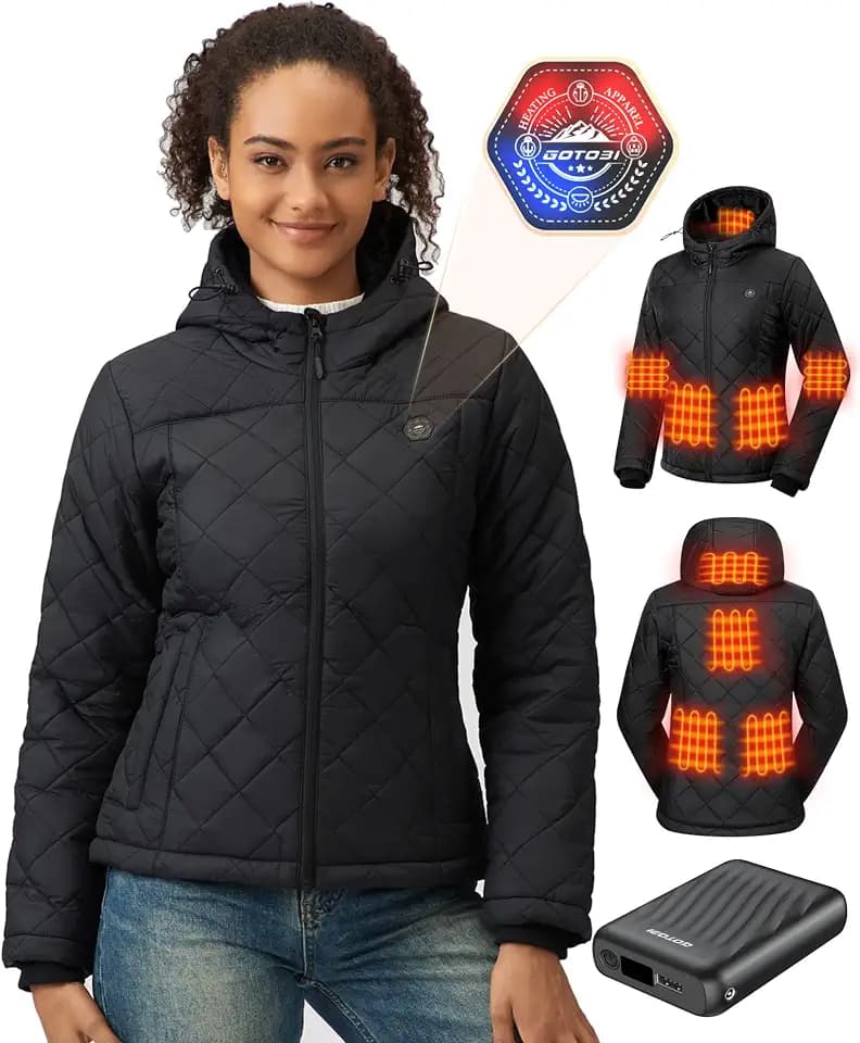 Quilted Heated Jackets for Women With 12V 18400mAh Battery Pack, Lightweight Coat for Cycling, Camping & Outdoor