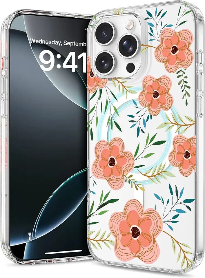 Jelanry for iPhone 16 Pro Max Case Clear Floral Slim for MagSafe Women Girl