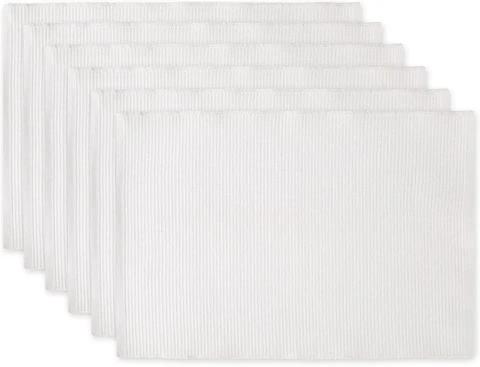 DII Basic Everyday Ribbed Tabletop 100% Cotton, Placemat Set, 13x19, White, 6 Piece