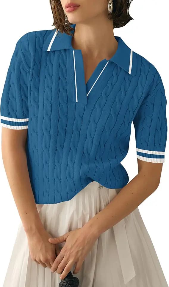 Micoson Womens Short Sleeve Sweater Tops Lapel V Neck Polo Shirts 2026