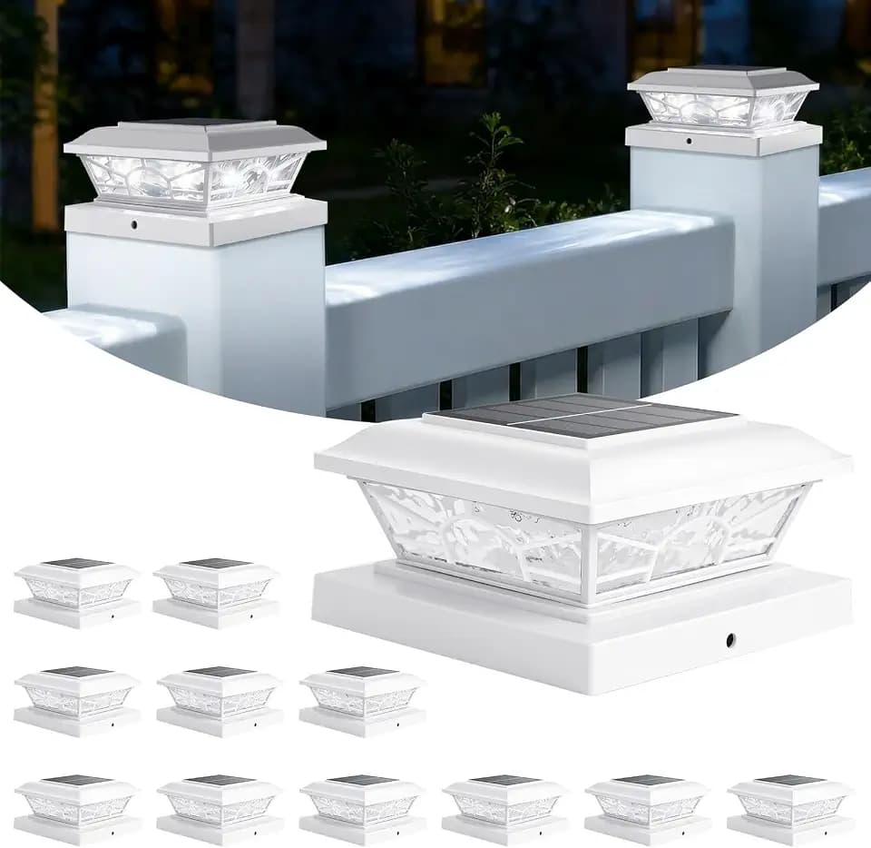 Brightever 4x4 Post Solar Lights, Solar Post Cap Lights White 12-Pack