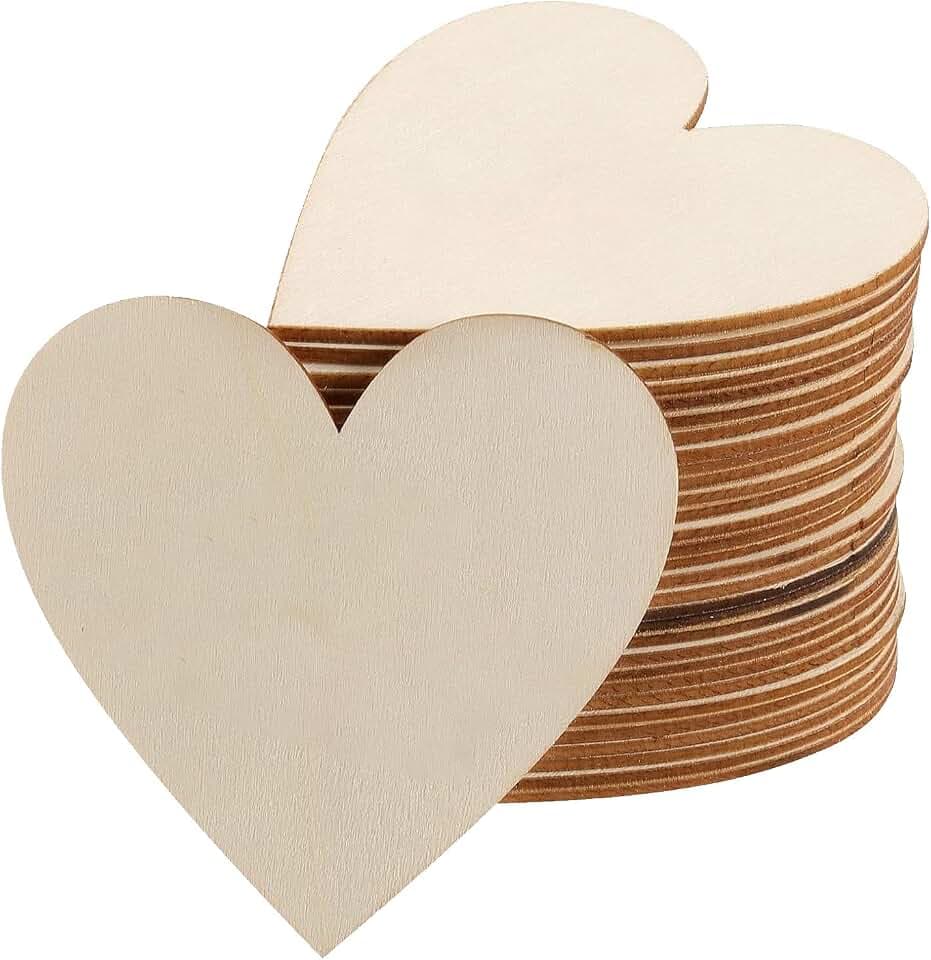 Zcbzbn50 StüCk Holzherzen, Holzhandwerk, Unbehandelte HolzanhäNger FüR HöLzerne Hochzeitsdekoration, GeschenkanhäNger, HöLzernes Diy-Handwerk, Partydekoration