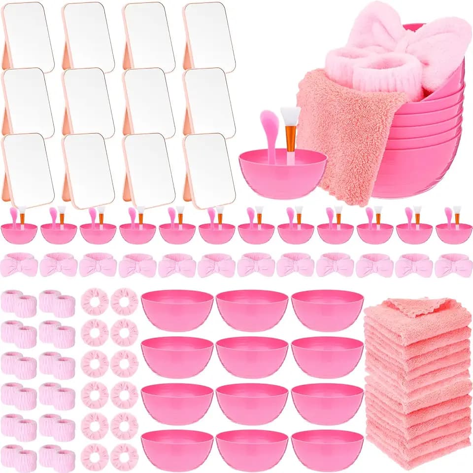 Honeydak 12 Set Spa Party Favors for Girls Sleepover Facial Kit, Pink