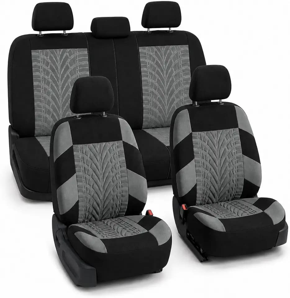 FH Group Full Set Travel Master Car Seat Covers, Airbag and Split Rear Car Seat Cover Universal Fit Interior Accessories for Cars Trucks SUV, Automotive Seat Covers, Gray