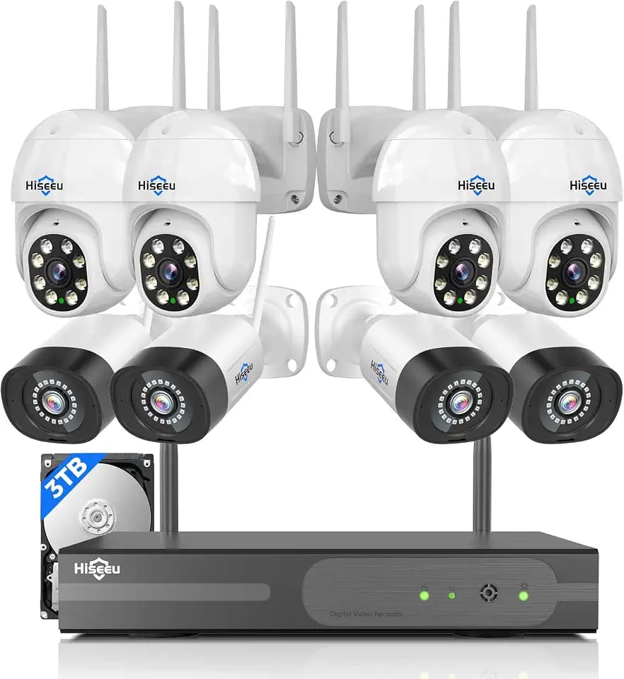 Hiseeu 5MP Wireless Security Camera System,24/7 8 Cam-Kit, 3T HDD