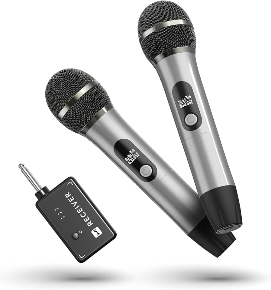 Mikrofon Kabellos, Mikrofon mit 1:1-Chip-Anschluss, 40 Stunden Laufzeit, 200 Fu ß Empfangsentfernung,halbmetallisches Röhren kabelloses Mikrofon Videoaufzeichnung,Singen,Rede,Home-Party (Grau)