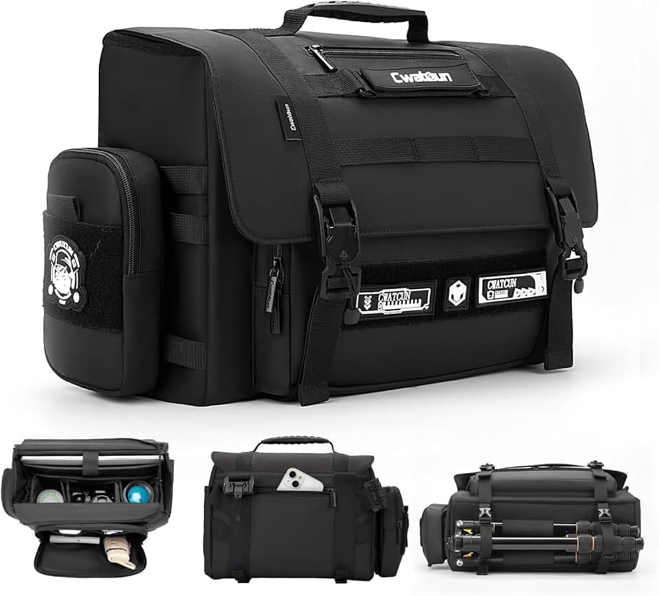 Cwatcun Midi Tactical Camera Sling Bag, Crossbody Case with Tripod Holder