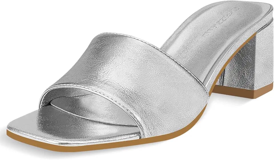PIZZ ANNU Women's Square Open Toe Heels Sandals Low Block Chunky Heeled Sandal Slip on Mules Comfortable Casual Dress Pumps Shoes