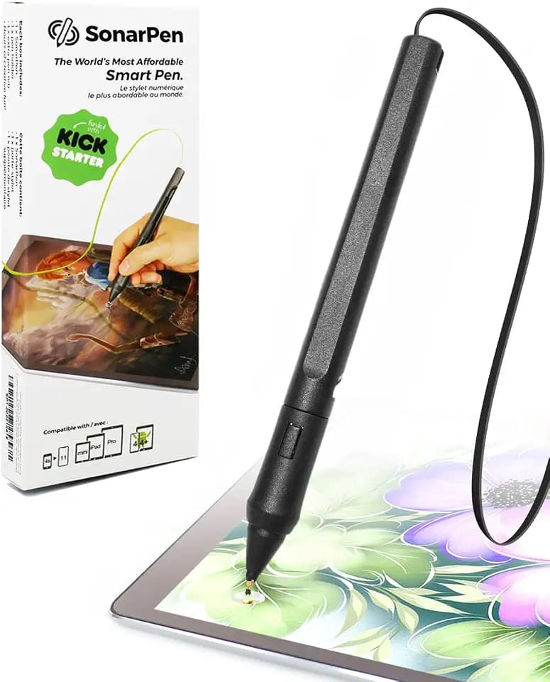 SonarPen – Druckempfindlicher Smart Stylus Pen mit Palm Rejection und Shortcut-Taste. Batterielos. Kompatibel mit iPad/iPhone/Android/Switch/Chromebook (Schwarz)