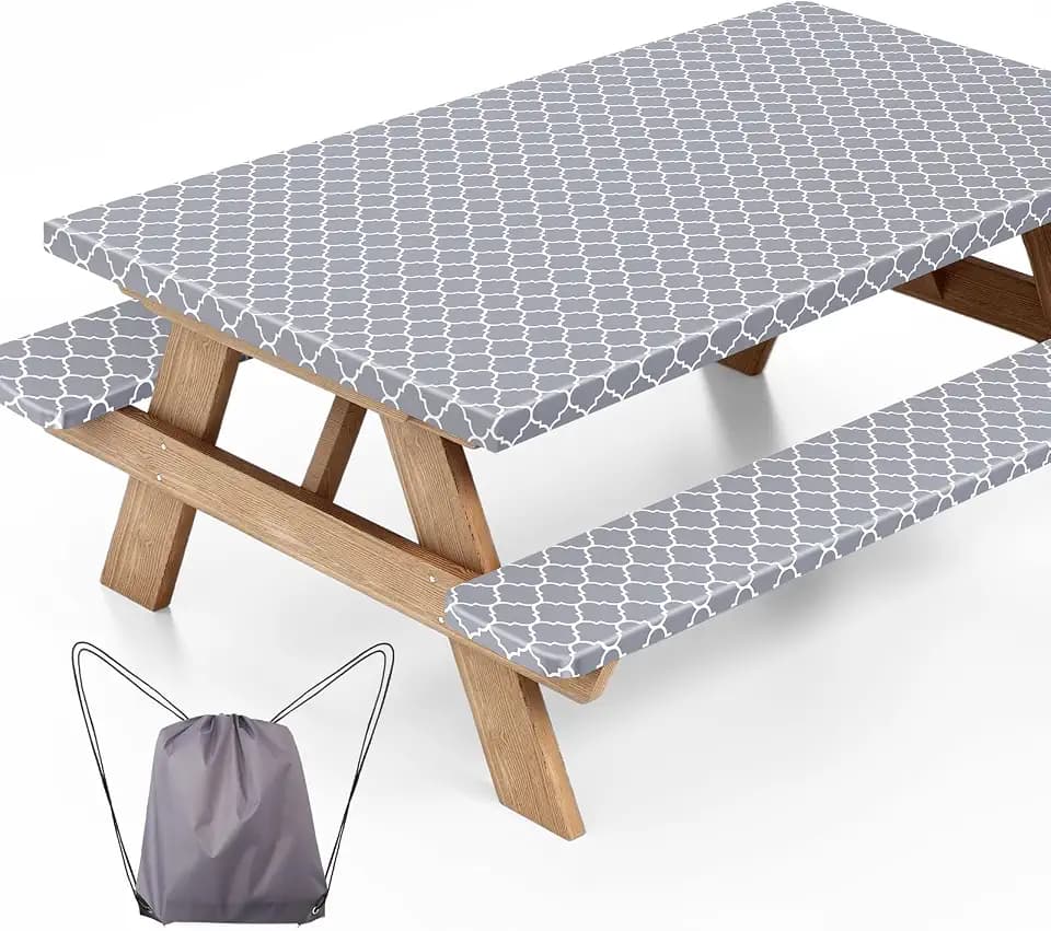 Picnic Table Cover with Bench Covers and Bag 3 Pcs Fitted Camping Cloths