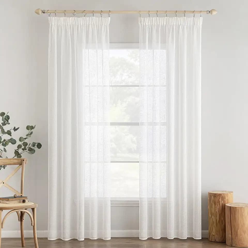 MIULEE Gardinen 2er Voile Vorhang Leinenoptik Kräuselband 140x245cm Weiß