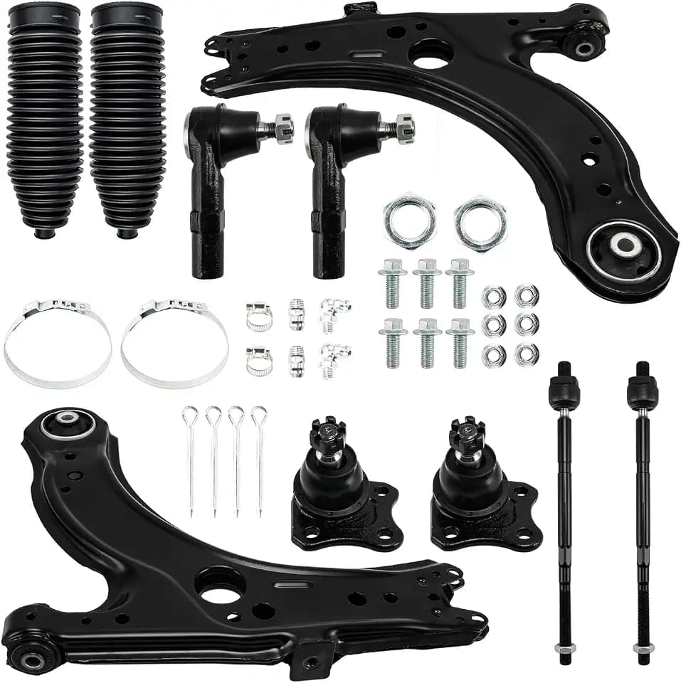 KAC Front Lower Control Arm Suspension Kit Fit for Volkswagen Jetta 1999-2005 Beetle 1998-2010 Golf 1999-2006 with Ball Joint Tie Rod Boots + Bellows K640176-10pcs
