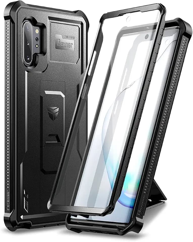 Dexnor for Samsung Galaxy Note 10+ Plus Case, [Built in Screen Protector and Kickstand] Heavy Duty Military Grade Protection Shockproof Protective Cover for Samsung Galaxy Note 10 Plus Black