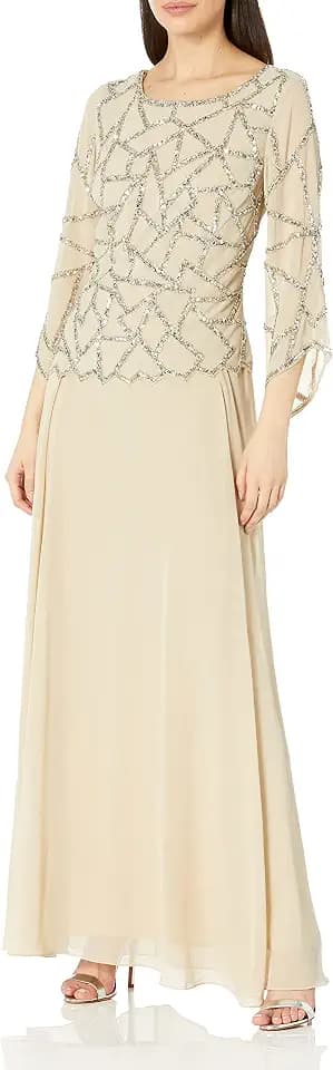 J Kara Womens 3/4 Angle Sleeve Geometrical Beaded Bodice Popover DressFormal Dress