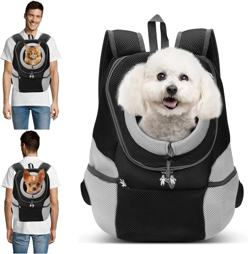PETCUTE Rucksack für Haustier Atmungsaktive Verstellbar Haustiertragetasche Rucksack mit Fenster,Haustier Tasche für Hunde,Gepolsterter Schultergurt,Airline Genehmigt,Schwarz,M