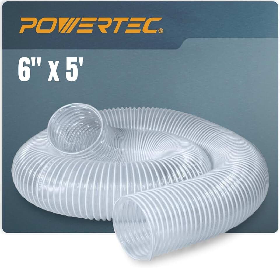 POWERTEC 6" x 5' Dust Collection Hose, 6 Inch Flexible PVC Dust Collector Hose for Woodworking and Garage, Wood Shop Dust Collection System, Cyclone Dust Separator, Ferrets & Small Pets Tunnel (70239)