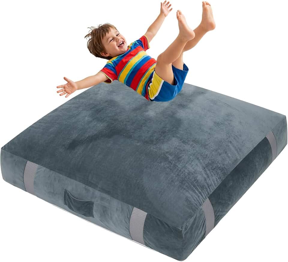 FBSPORT Crash Sensory Pads for Kids Sensory with Extra 4" EPE Mat for Enhance Security Soft Foam Blocks Washable Velvet Cover Sensory Crash Mat for Autistic Kids, Play, Relaxing, Therapy