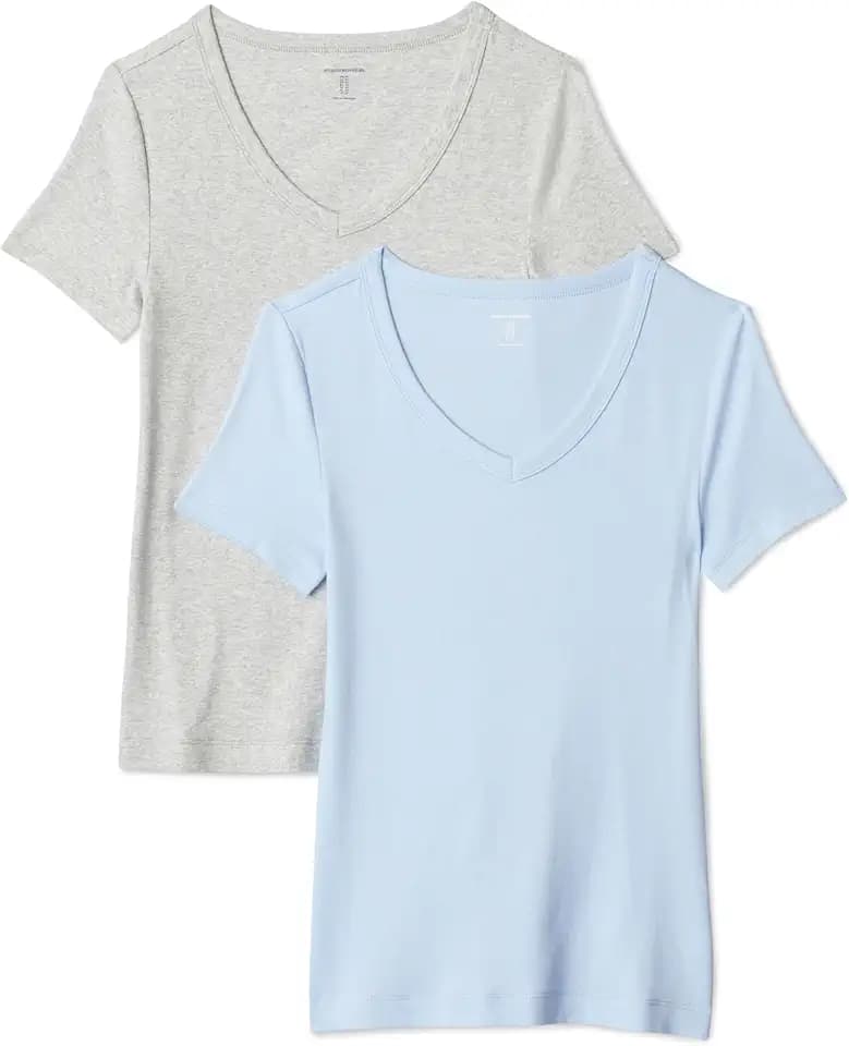 Amazon Essentials Women's Slim-Fit Short-Sleeve V-Neck T-Shirt, Pack of 2