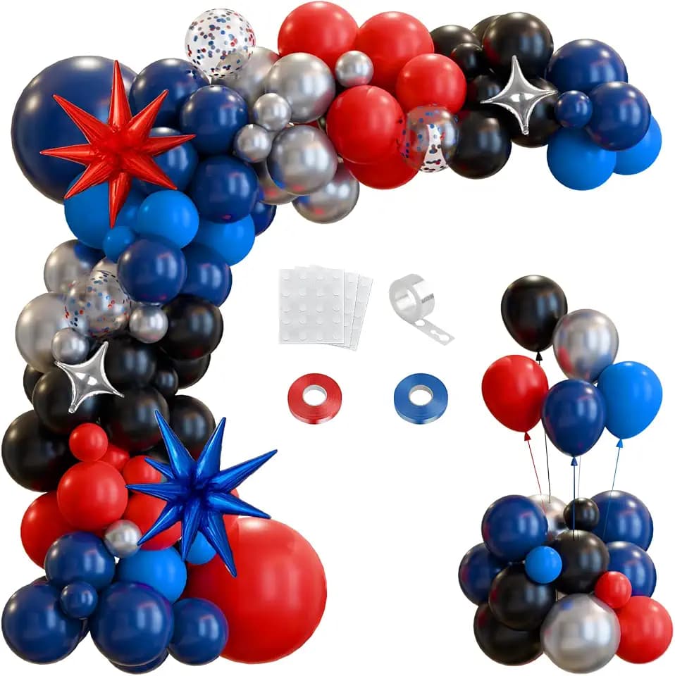 Navy Blue Red Black Silver Spider Balloon Arch Kit Foil Star Balloons