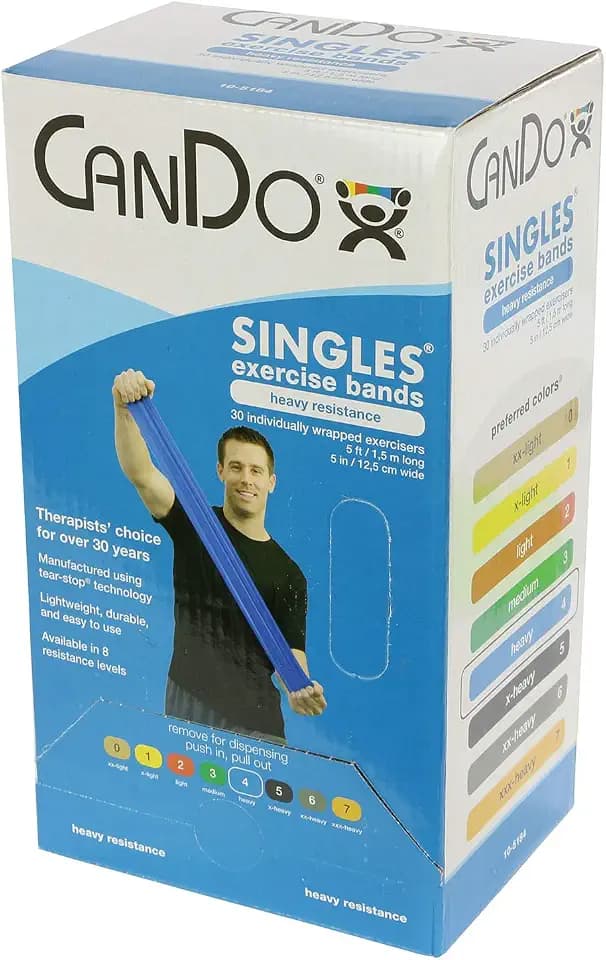 Fabrication CanDo Exercise Band, 5-Foot Singles, 30-Piece Dispenser, Blue