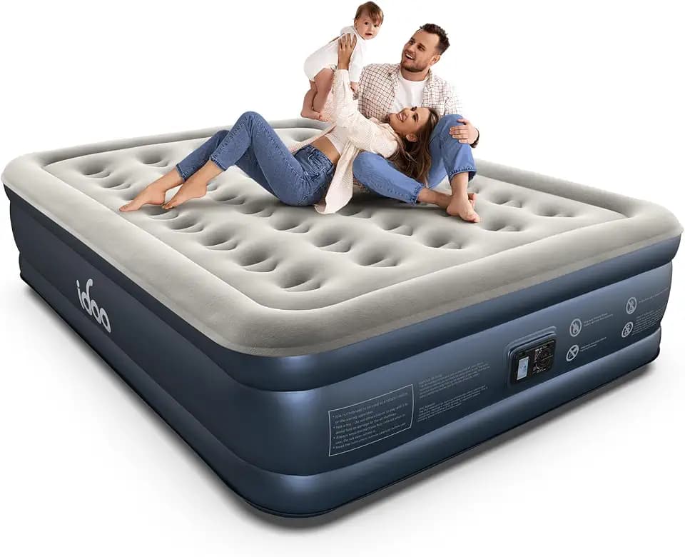 iDOO Air Mattress Queen with Built in Pump, 18 High-Rise Comfort Inflatable Blow up Mattress for Home Guest and Camping, Upgraded 40% Thicker Material, Portable Airbed, Colchon Inflable, 750lbs Max