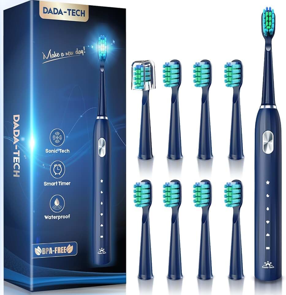 Elektrische Zahnbürste, Schallzahnbürste für Erwachsene und Kinder Electric Toothbrush mit 5 Putzmodi Integrierter Timer und 9 Zahnbürstenköpfen Ultraschall Zahnbürsten (Blau)