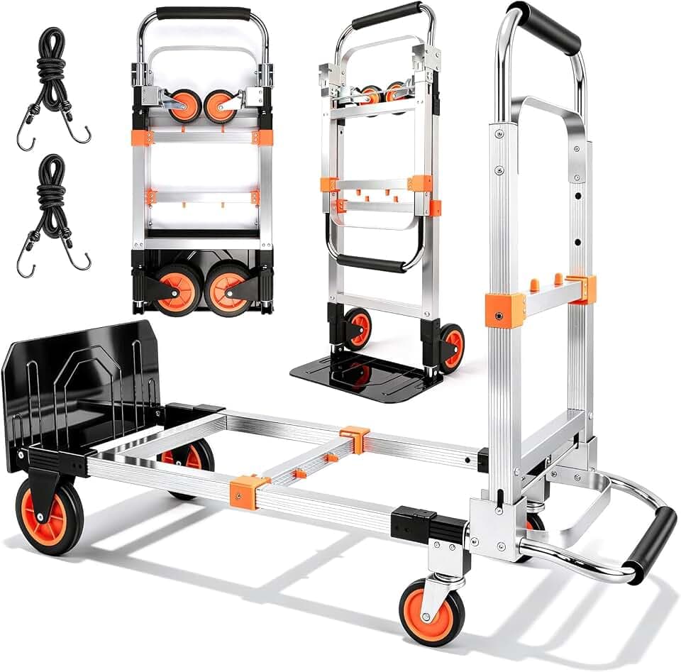 Folding Hand Truck Dolly Cart with Wheels, 500lb Load,Silver Orange