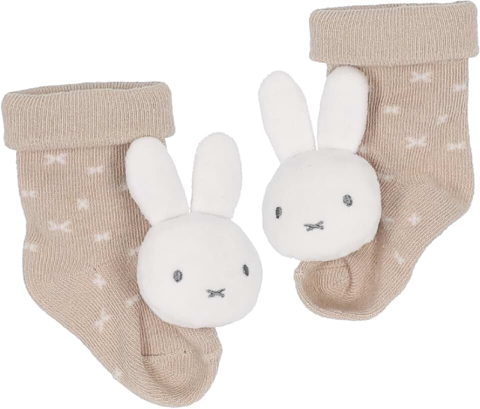 Kids Preferred Miffy Baby Foot Rattle Set - Super Soft Rattles, Neutral Colors, Soft Sensory Elastic Socks, Embroidered Details, Ages 0 to 9 Months