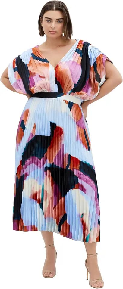 City Chic Women's Plus Size Dress-Henley Print Midi