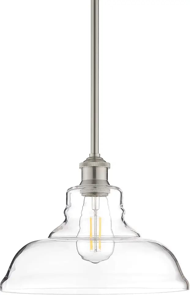 Linea di Liara Lucera Modern Farmhouse Pendant Light Fixture Ceiling Hanging Large Glass Pendant Lighting for Kitchen Island Brushed Nickel Pendant Light Over Sink Light Fixtures, Bulb Included