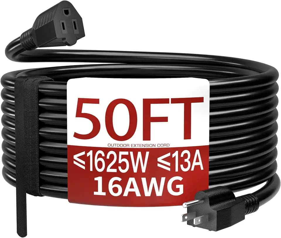 Skrizcable 16/3 50 FT Outdoor Extension Cord Waterproof, Black Power Cord