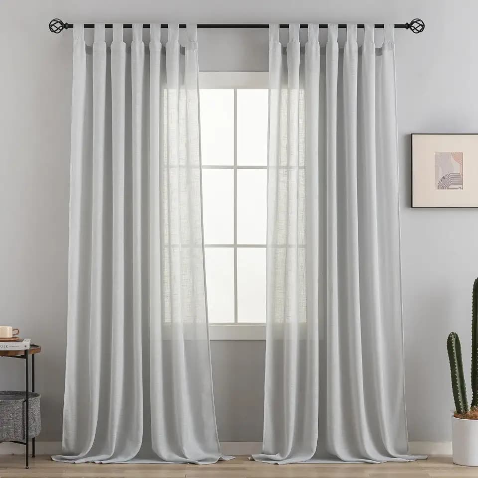 Linen Semi Sheer Curtains Tab Top Light Filtering Elegant Curtains & Drapes for Bedroom (Light Grey, 52" W x 96" L, Pack of 2)