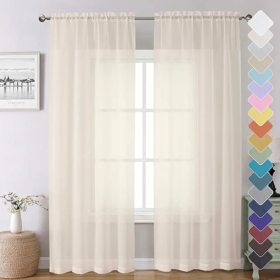 Chyhomenyc Cream Sheer Curtains 84 Inches Long 2 Panels