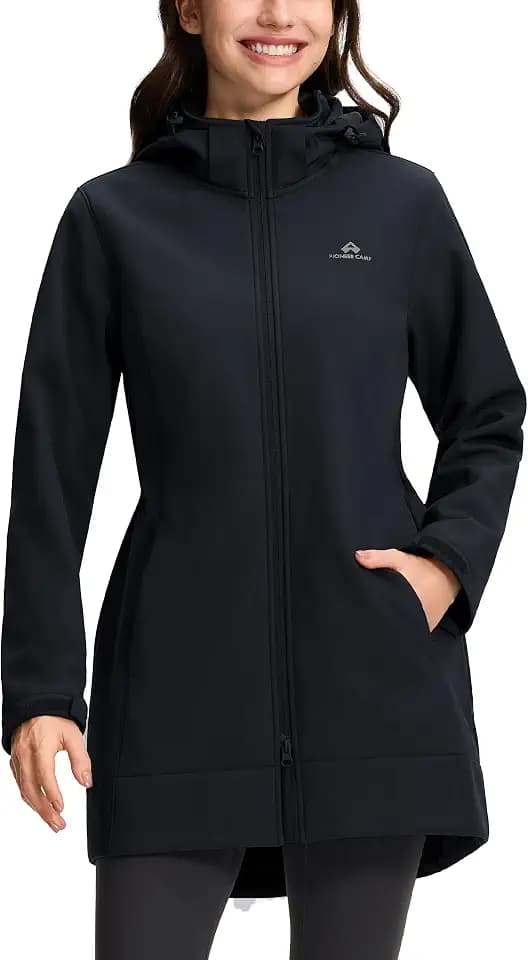 Pioneer Camp Women's Softshell Jacket Fleece Lined 30K Waterproof Windbreaker with Removable Hood Long Rain Coat