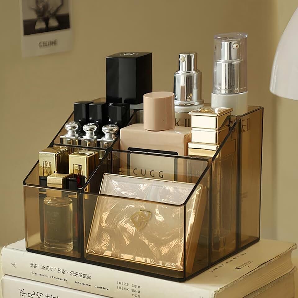 Make Up Organizer, Kosmetik Organizer mit 5 Fächer, Acryl Bad Organizer, Make up pinsel organizer, Schminktisch Organizer für Skincare, Eyeliners, Lippenstifte