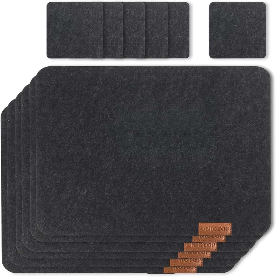 Tischsets Filz Platzsets Abwaschbar 40x32 cm Tischsets Abwischbar Platzset,6er Filzuntersetzer Platzdeckchen+6er Glas Untersetzer,Grau