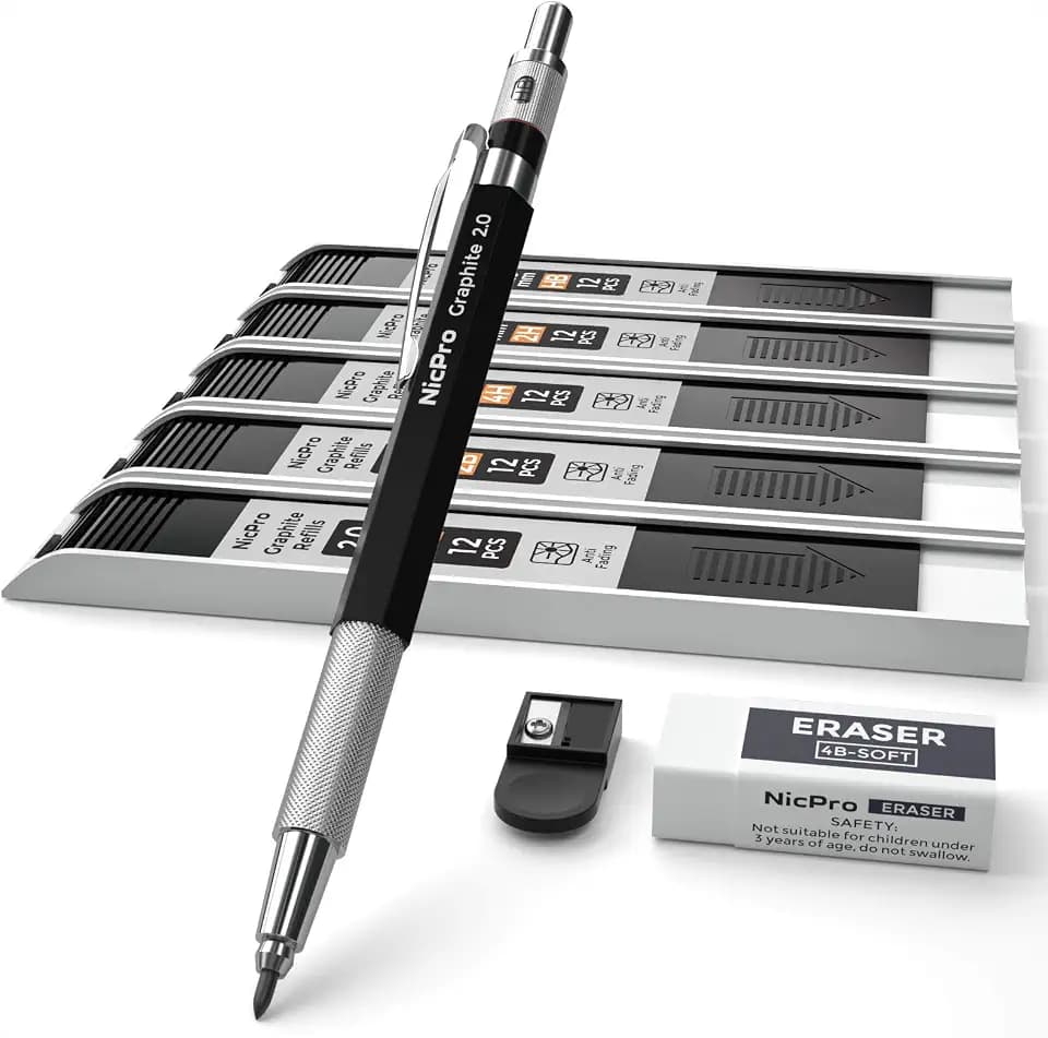 Nicpro 2mm Metal Mechanical Pencil Set with Case, 1PCS